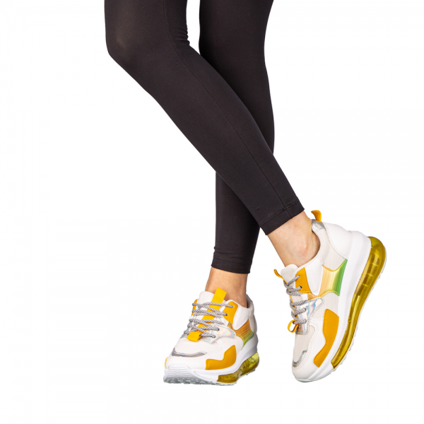 Γυναικεία αθλητικά παπούτσια κίτρινα από οικολογικό δέρμα και ύφασμα Tursa, 3 - Kalapod.gr